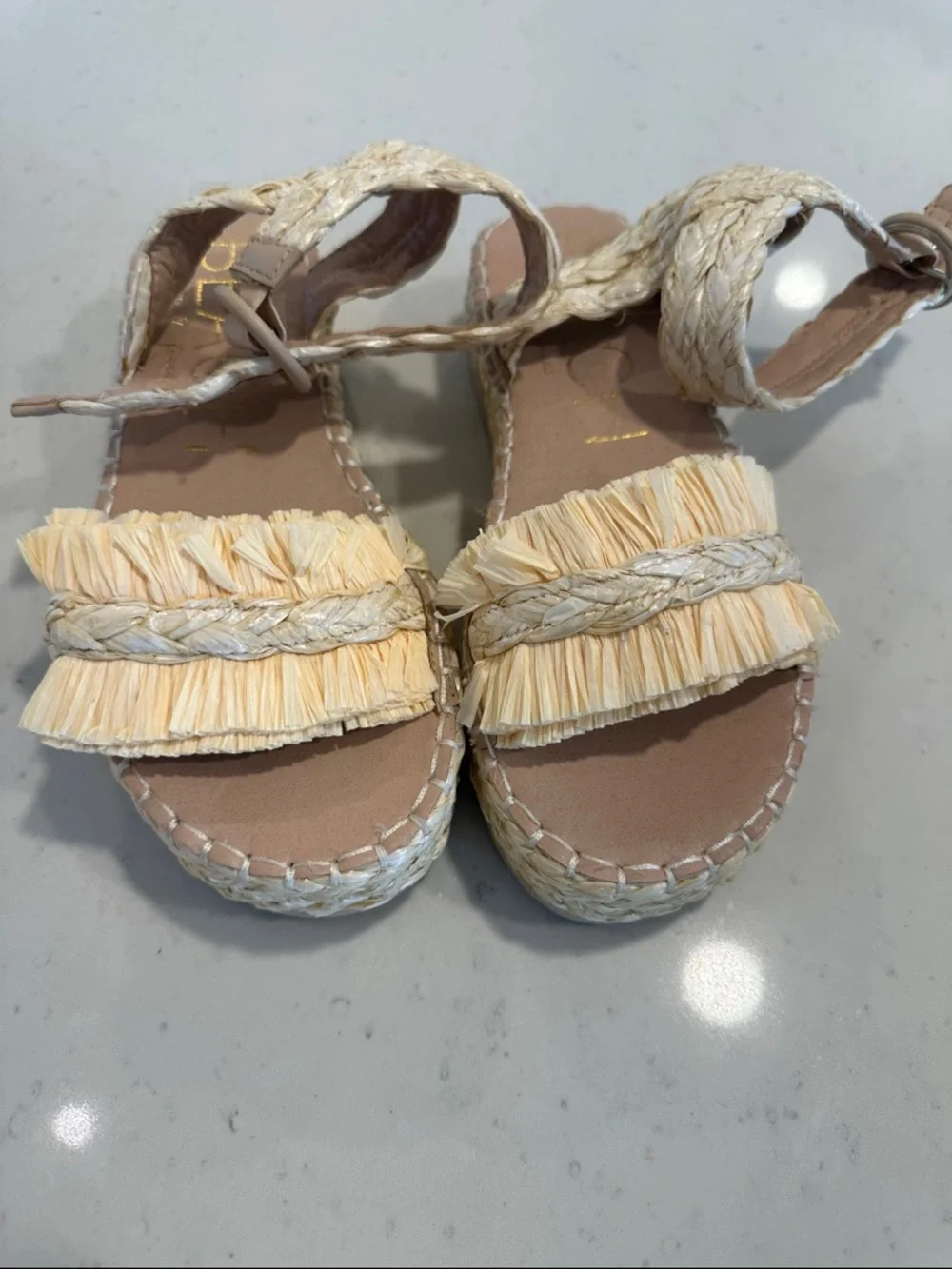 Fringed Raffia Platform Espadrille Sandals - Natural